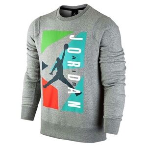 NIKE JORDAN Men's Grey Block Fleece Crew Retro Graphic Sweater Size Small